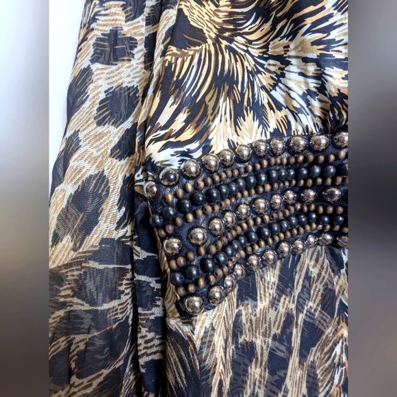 Boston Proper Vintage Silk Sheer Animal Print Beaded Waist Dress Size Medium - Picture 3 of 9